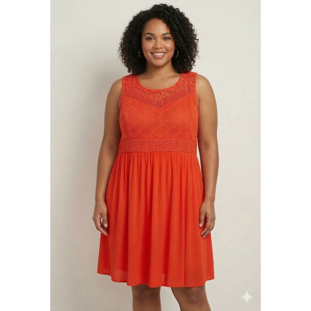 ❤️Torrid Shift Dress Womens Size 26 Red Geometric Crochet Scoop Neck Sleeveless❤